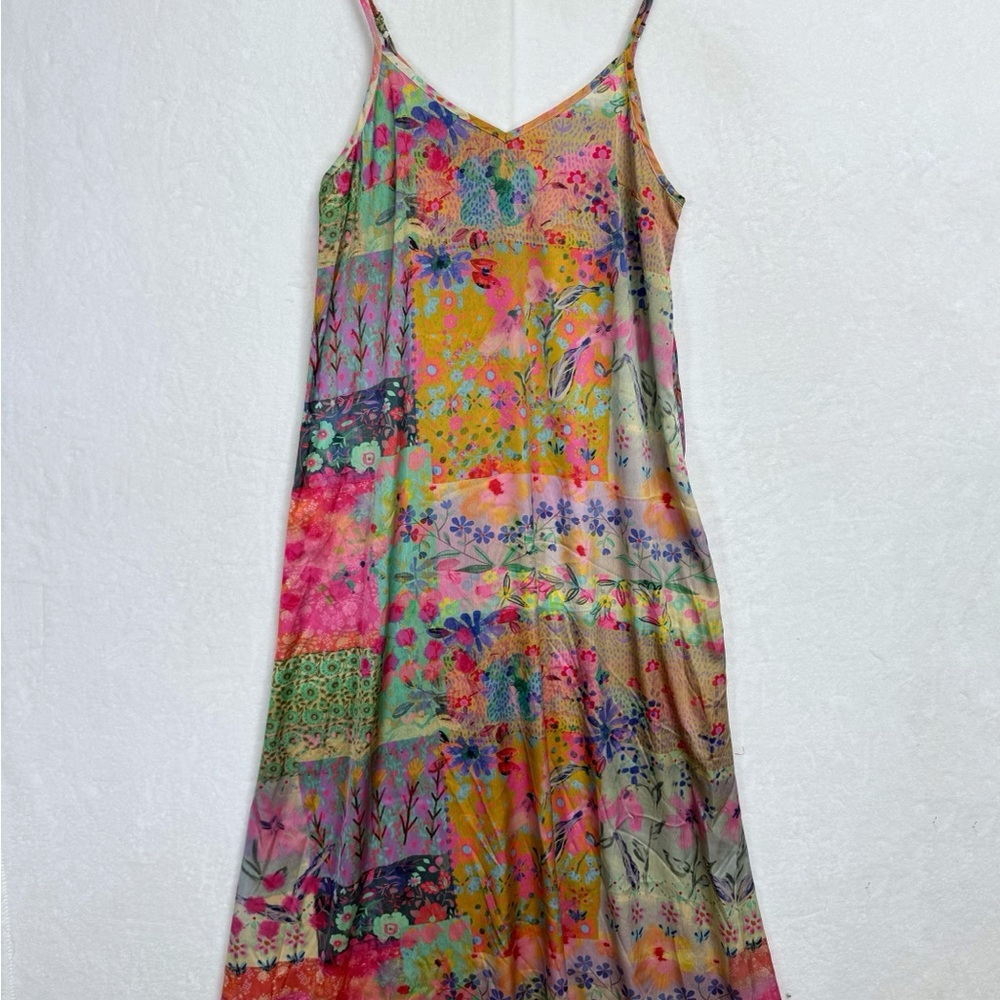 Natural Life Patchwork Boho Maxi Slip Dress  Adjustable Straps Flowy Medium